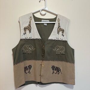 Dress Barn Vintage Safari Vest with Animal Embroidery